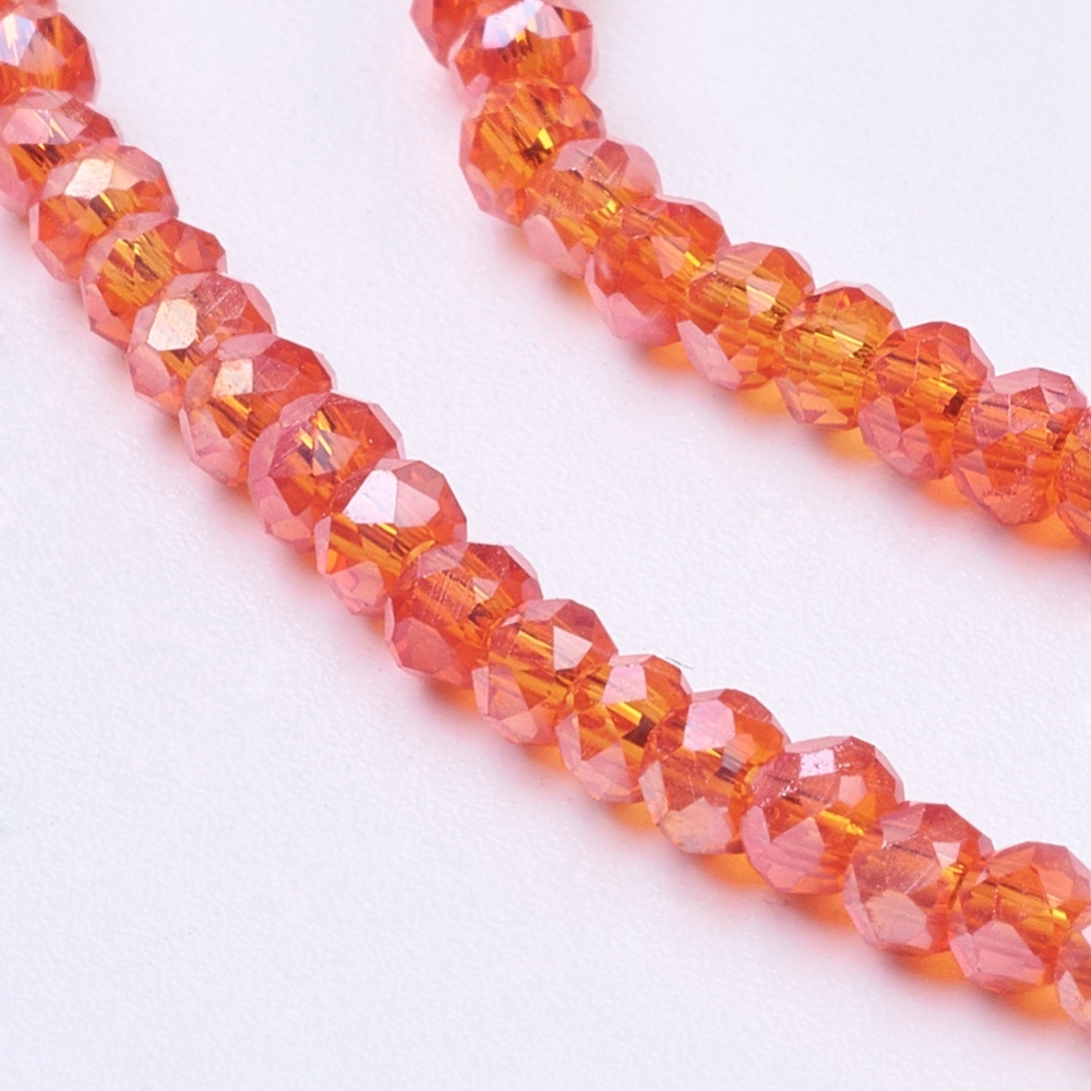 PandaHall Electroplate Glass Beads Strands, AB Color Plated, Faceted, Rondelle, OrangeRed, 2.5x2mm, Hole: 0.8mm; about 197pcs/strand, 16.9"...