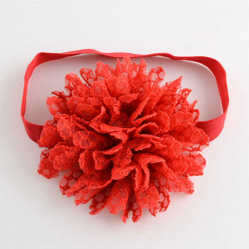 PandaHall Elastic Baby Headbands, with Random Color Elastic Cord, Baby Girl Flower Headbands, FireBrick, 112mm Cloth Red