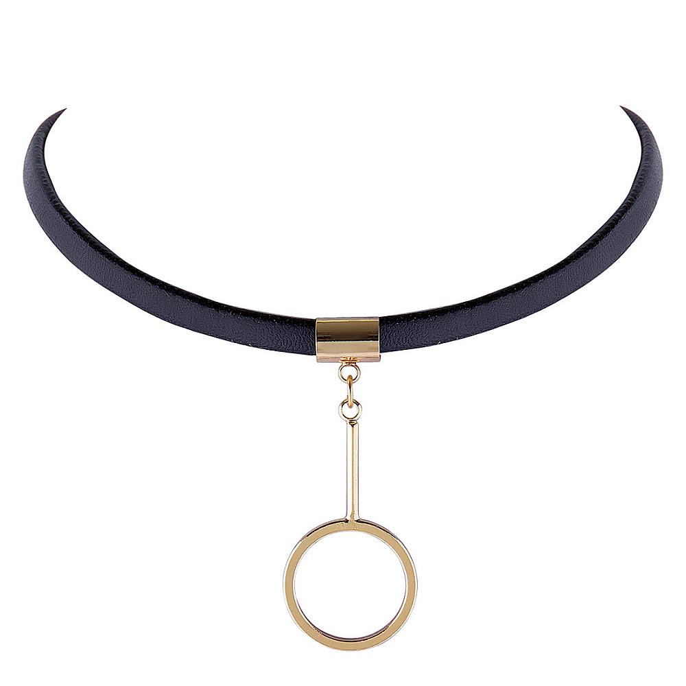 PandaHall Gothic PU Leather Choker Necklaces, with Alloy Circle, Golden, 12.4" Imitation Leather