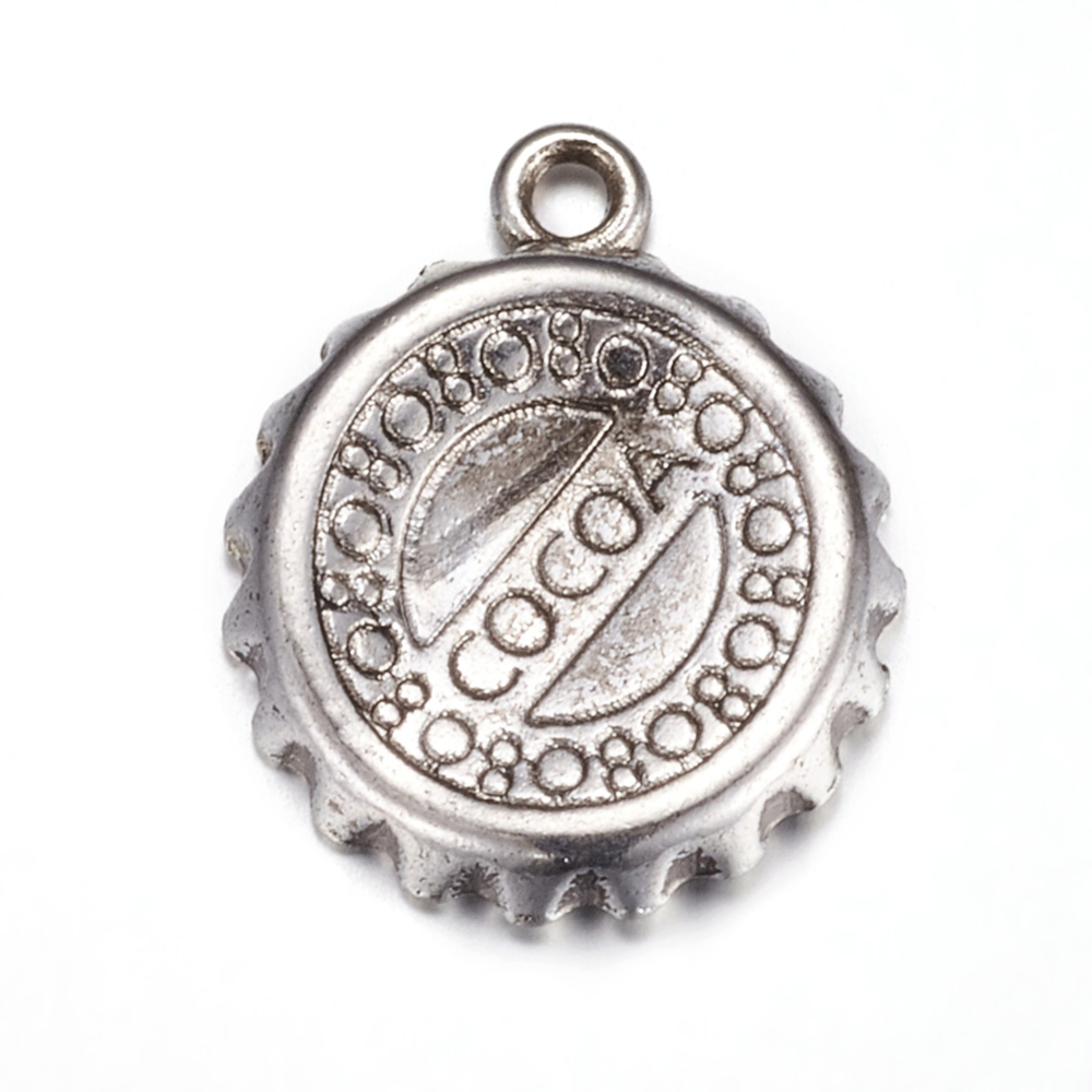 PandaHall Antique Silver Zinc Alloy Bottle Cap Pendants, Lead Free and Cadmium Free, Size: about 21mm long, 16mm wide, 2mm thick, hole: 2mm...