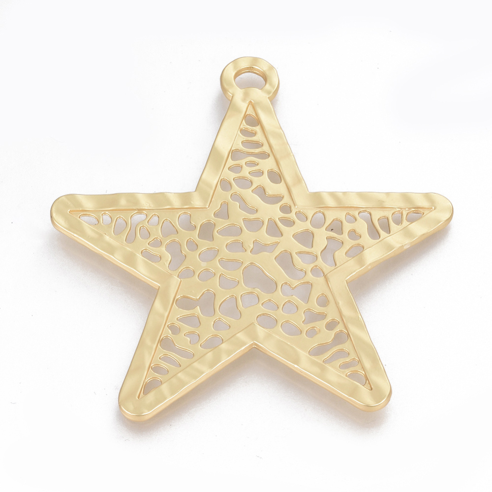 PandaHall Alloy Big Pendants, Matte Style, Star, Cadmium Free & Lead Free, Real Gold Plated, 74.5x70.5x2mm, Hole: 4x5mm Alloy Star