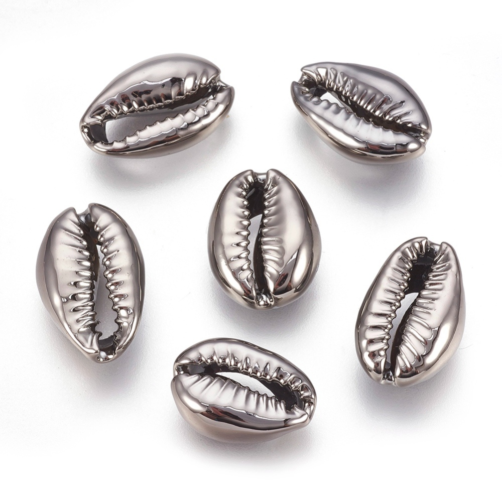 PandaHall Electroplated Shell Beads, Cowrie Shells, Gunmetal, 15~20x10~12x5~6mm, Hole: 12~14x2~3mm Freshwater Shell Shell
