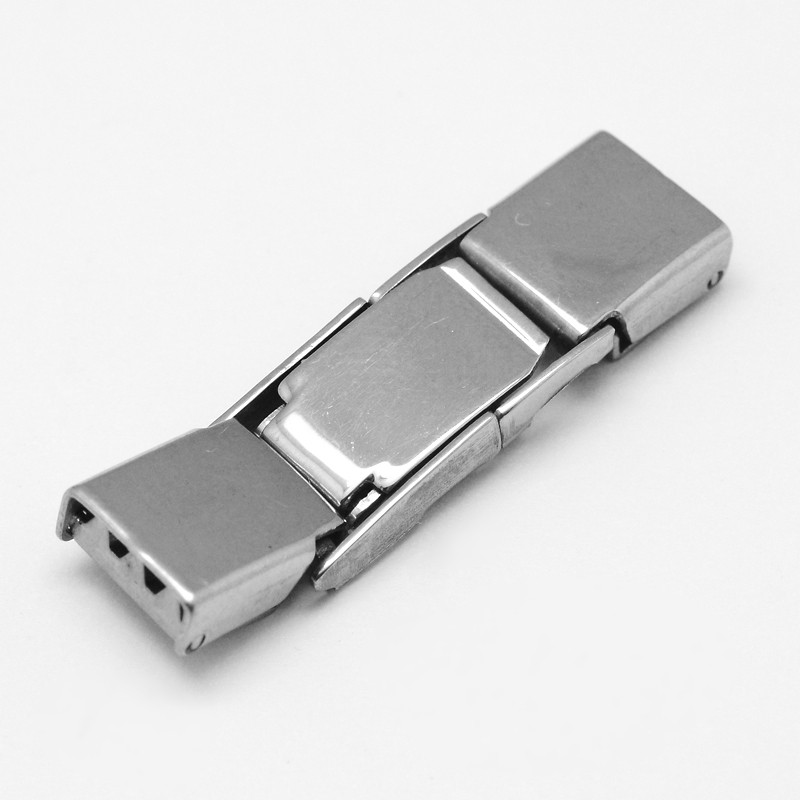 PandaHall Rectangle 304 Stainless Steel Watch Band Clasps, Stainless Steel Color, 32x9x4mm, Hole: 1x7mm Stainless Steel