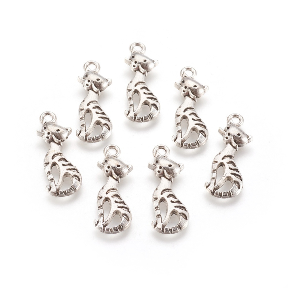 PandaHall Alloy Pendants, Lead Free, Cat, Antique Silver, 25x9x2mm, Hole: 2mm Alloy Cat
