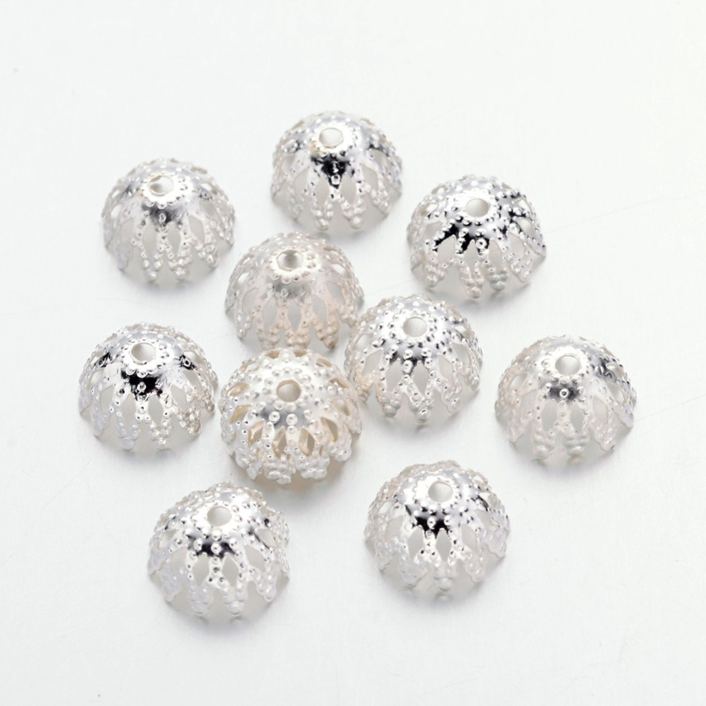 PandaHall Iron Bead Caps, More-Petal, Silver, 8x4mm; about 81pcs/10g Iron