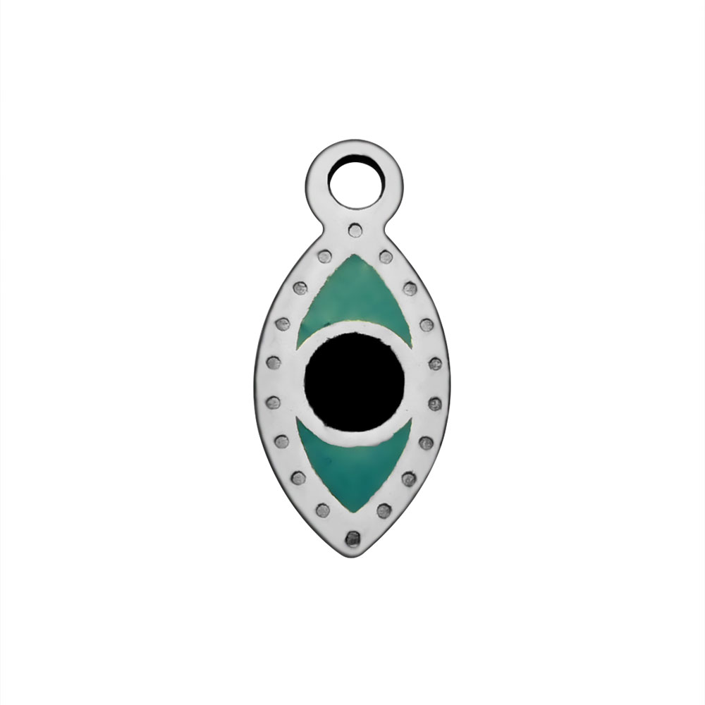 PandaHall 304 Stainless Steel Enamel Charms, Eye, Teal, 13x6x1.2mm, Hole: 1.5mm Stainless Steel+Enamel Eye Cyan