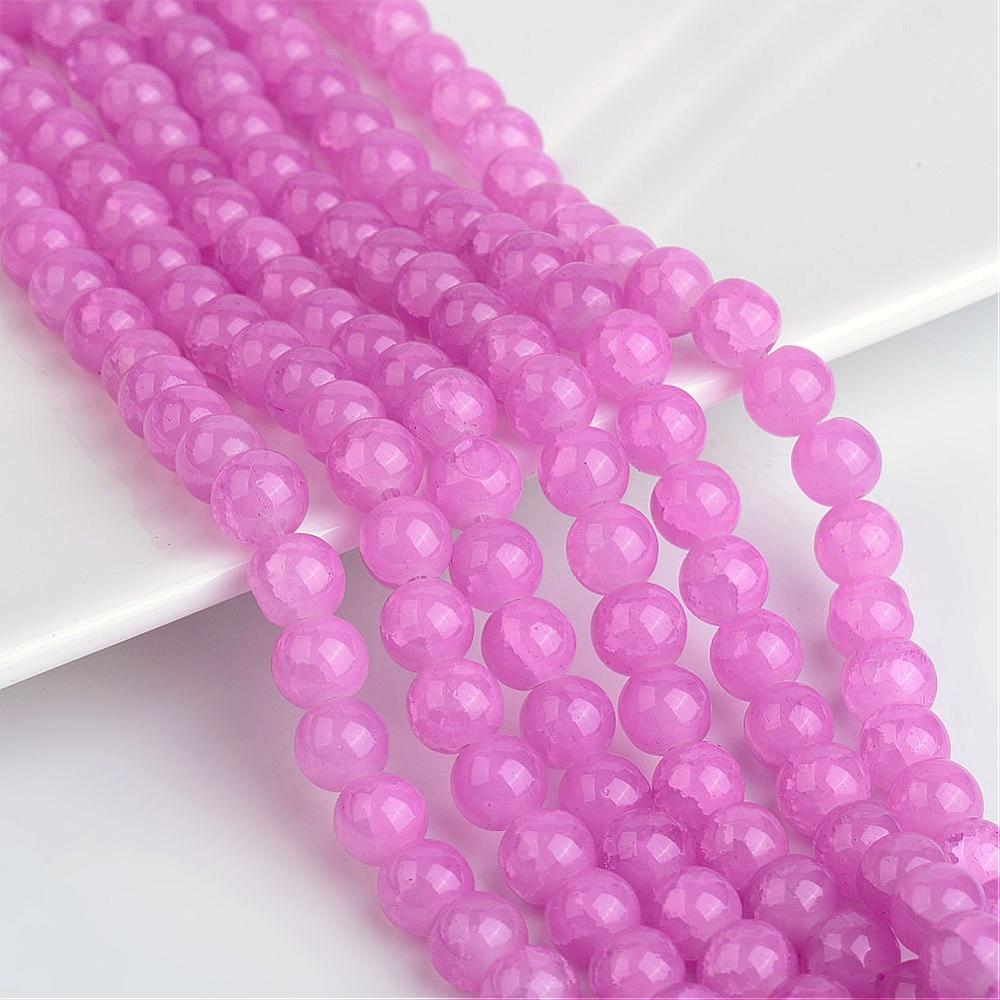 PandaHall Baking Painted Imitation Jade Crackle Glass Bead Strands, Round, PearlPink, 8~8.5x7.5~8mm, Hole: 1.5mm; about 106pcs/strand, 31.4"...