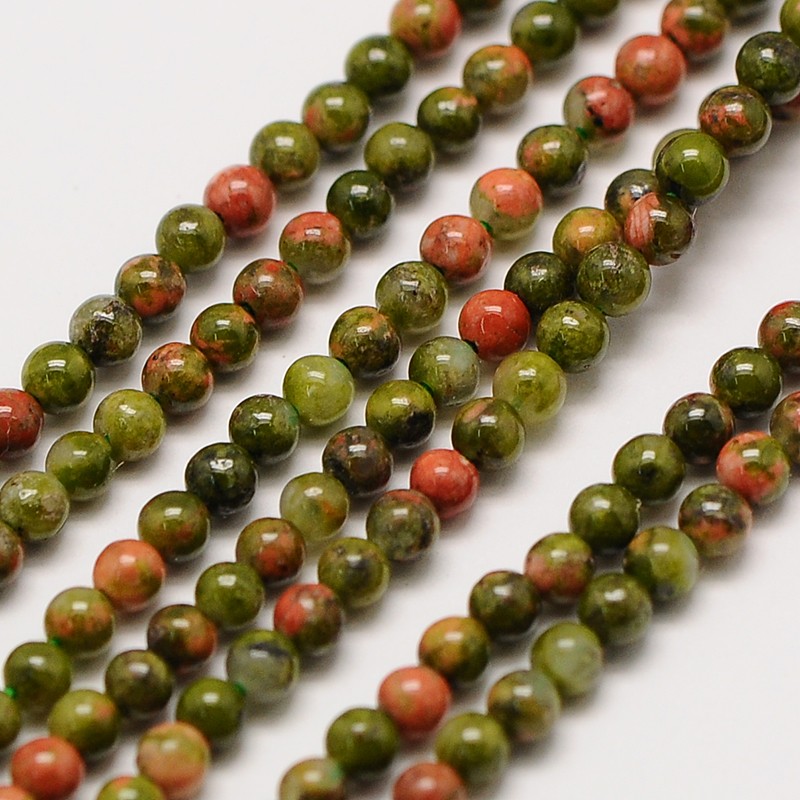 PandaHall Natural Gemstone Unakite Round Beads Strands, 2mm, Hole: 0.8mm; about 184pcs/strand, 16" Unakite Round