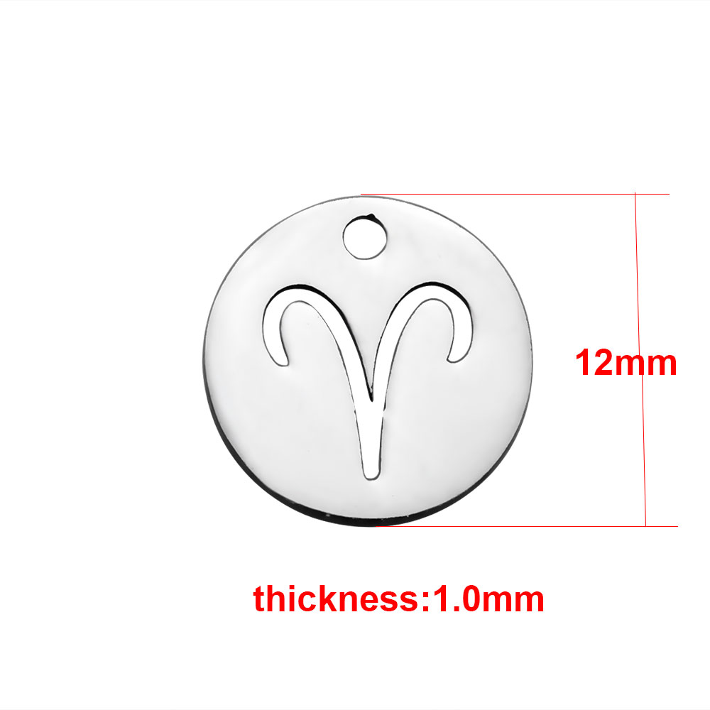 PandaHall 304 Stainless Steel Charms, Flat Round with Constellation/Zodiac Sign, Stainless Steel Color, 12x1mm, Hole: 1mm Stainless Steel...
