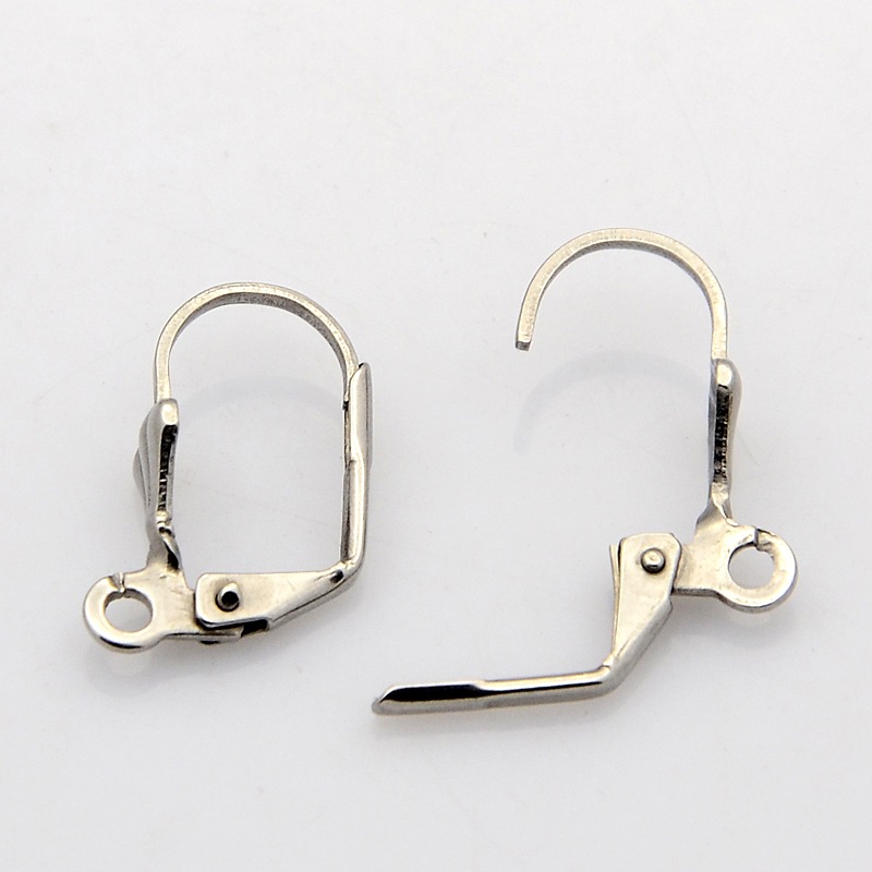 PandaHall 304 Stainless Steel Leverback Earring Findings, Stainless Steel Color, 19x9.5mm, Pin: 0.7mm; Hole: 2mm Stainless Steel