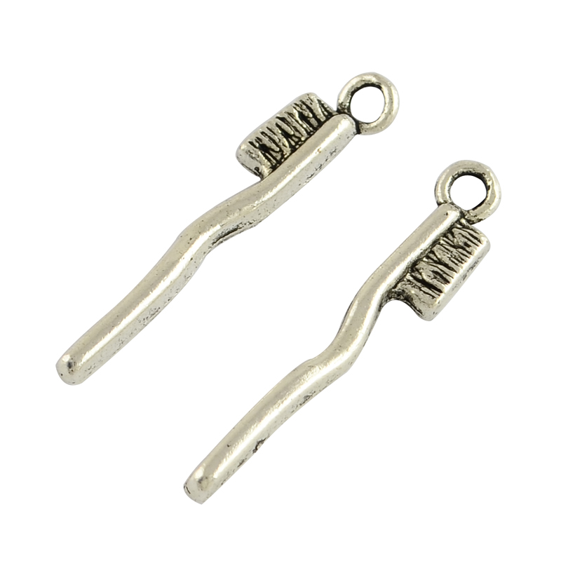 PandaHall Toothbrush Alloy Dental Pendants, Tibetan Style, Cadmium Free & Nickel Free & Lead Free, Antique Silver, 30x3x5mm, Hole: 2mm;...