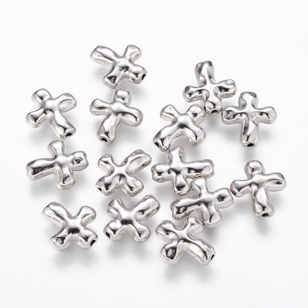 PandaHall Alloy Beads, Cross, Lead Free, Nickel Free and Cadmium Free, Platinum Color, 14x12.5x4mm, Hole: 2mm Alloy Cross