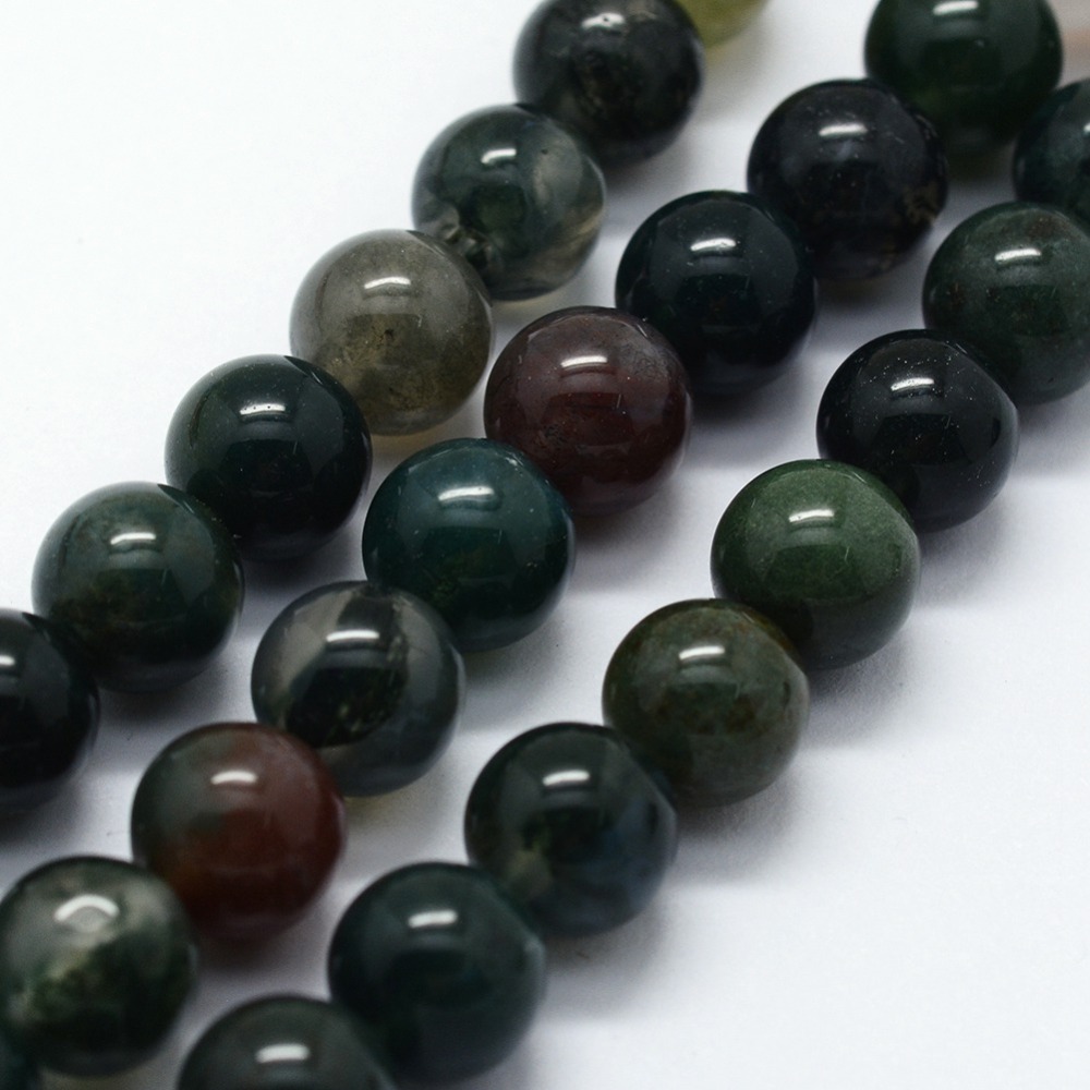 PandaHall Natural Moss Agate Beads Strands, Round, 8mm, Hole: 0.8mm; about 45pcs/strand,  14.37"(36.5cm) Moss Agate Round