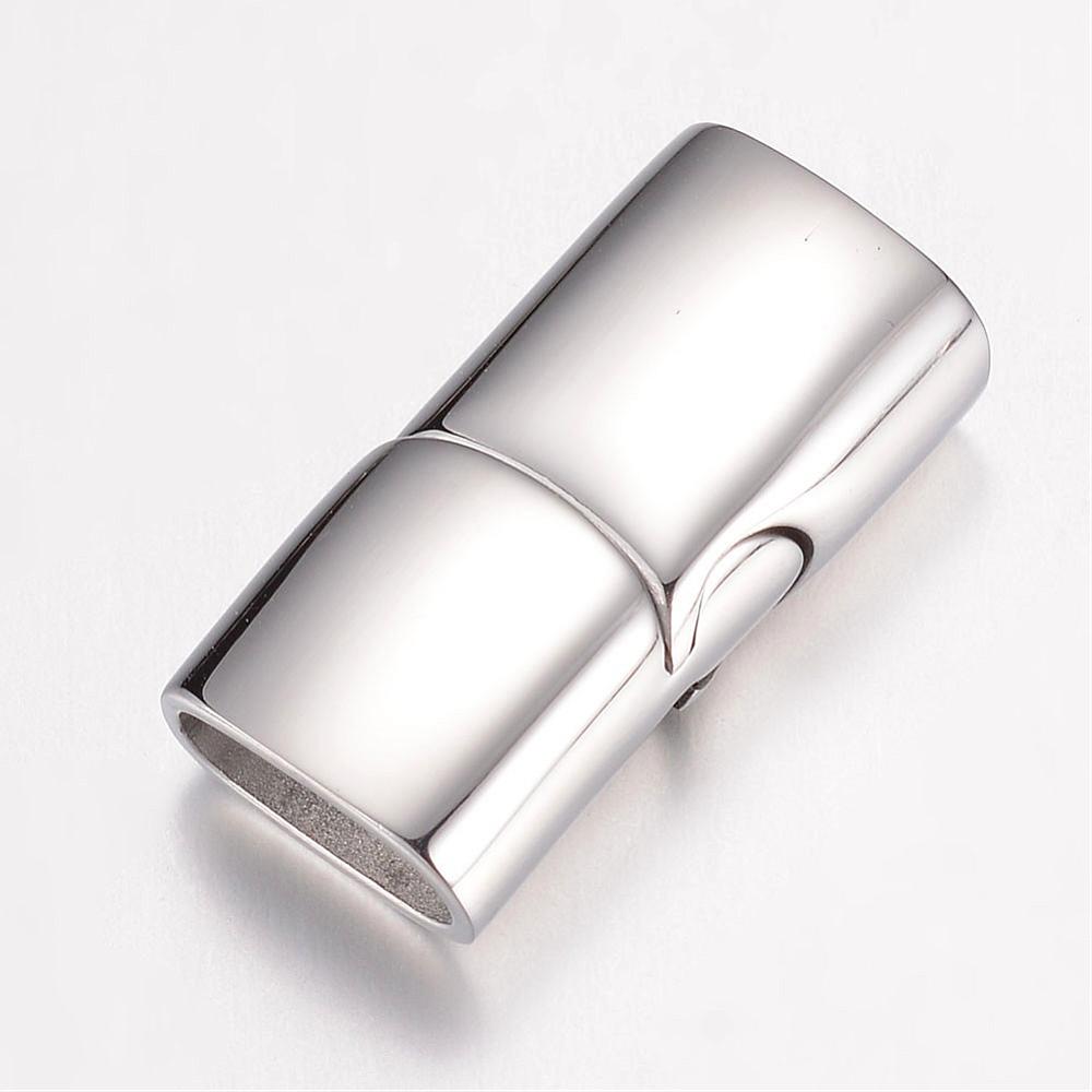 PandaHall 304 Stainless Steel Magnetic Clasps, Rectangle, Stainless Steel Color, 24x12x7.5mm, Hole: 5x10mm Stainless Steel Rectangle