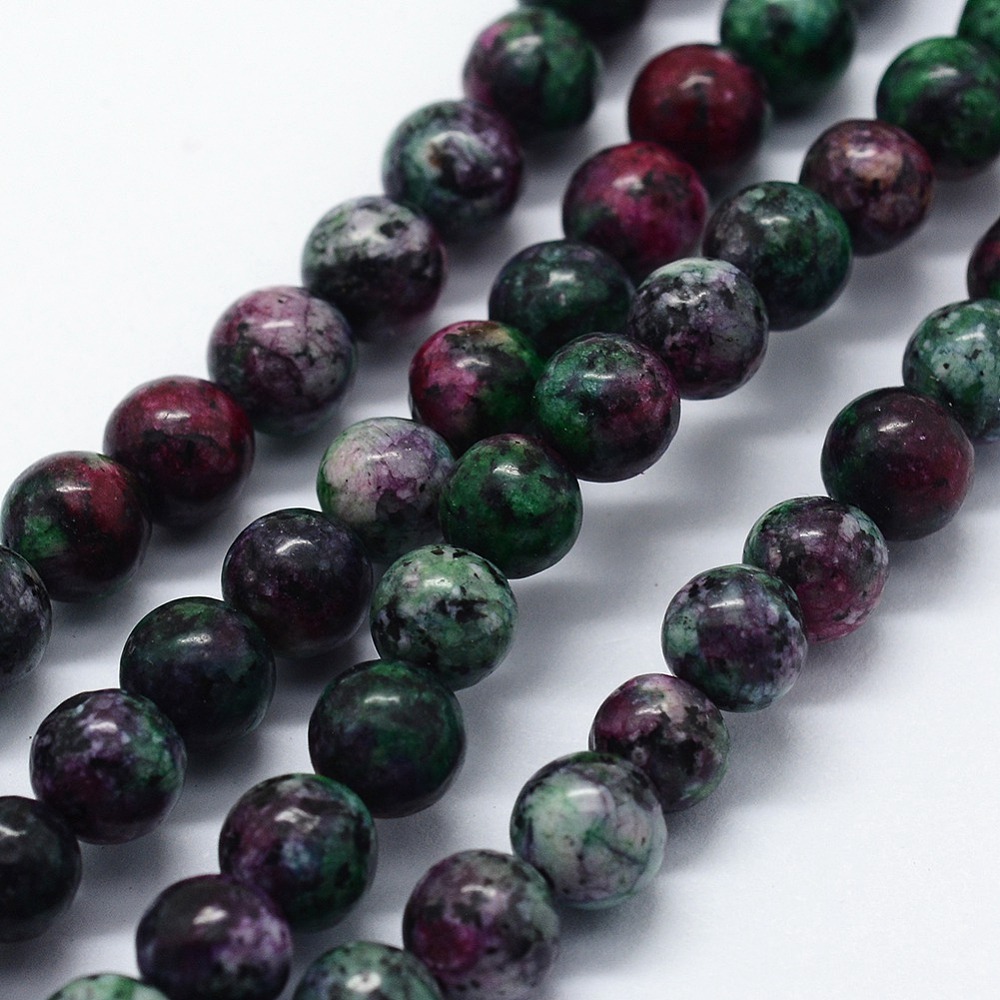 PandaHall Natural Gemstone Beads Strands, Imitation Ruby in Zoisite, Dyed, Round, 6~6.5mm, Hole: 0.5mm; about 64pcs/strand, 15.16"(38.5cm)...