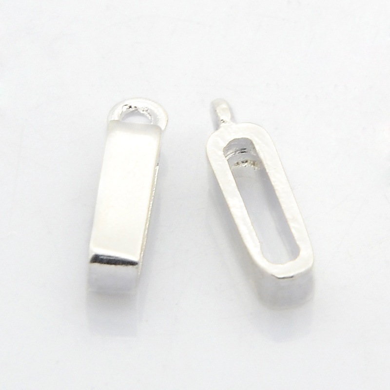 PandaHall Nickel Free Alloy Hanger Links, Scarf Bail Beads, Rectangle, Silver, 16x4x4mm, Hole: 2mm and 2x10mm Alloy Rectangle Silver