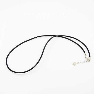 PandaHall Rubber Cord, For Necklace Makings, with Alloy Lobster Clasps, Platinum, Black, 18.1" Rubber Black