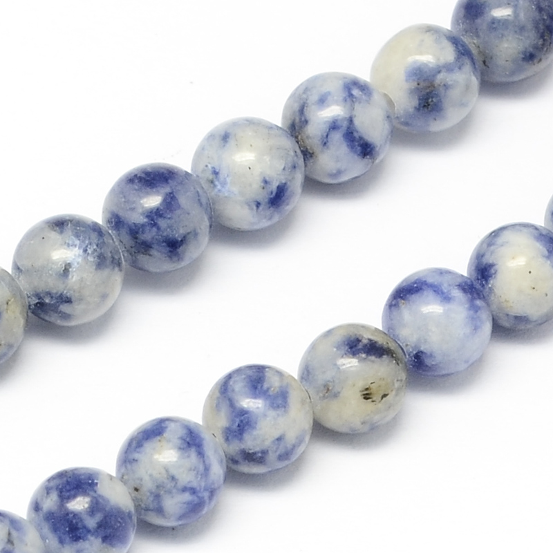 PandaHall Natural Blue Spot Stone Bead Strands, Round, 10mm, Hole: 1mm; about 40pcs/strand, 15.7" Blue Spot Stone Round Blue