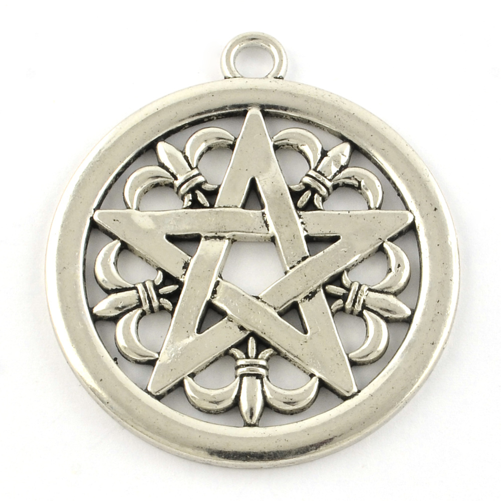 PandaHall Tibetan Style Alloy Pendants, Cadmium Free & Nickel Free & Lead Free, Pentagram Star, Antique Silver, 47x41.5x2mm, Hole: 4mm;...