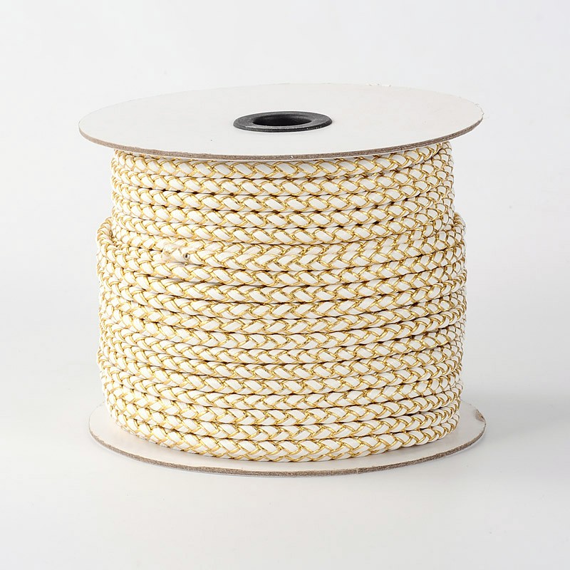 PandaHall Korean Braided PU Leather Cord, White, 5mm; about 50yards/roll Imitation Leather Braided White