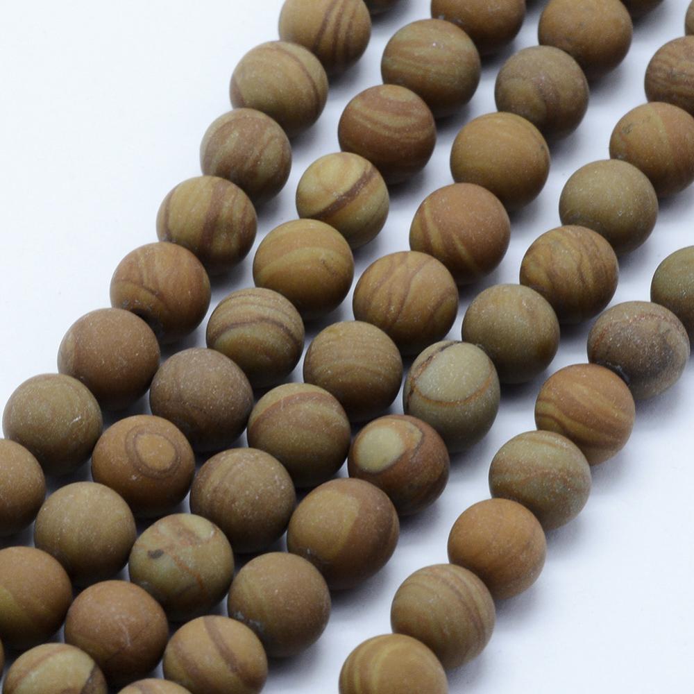 PandaHall Natural Wood Lace Stone Beads Strands, Frosted, Round, 10~10.5mm, Hole: 1mm; about 38pcs/strand, 15.7"(40cm) Wood Lace Stone Round...