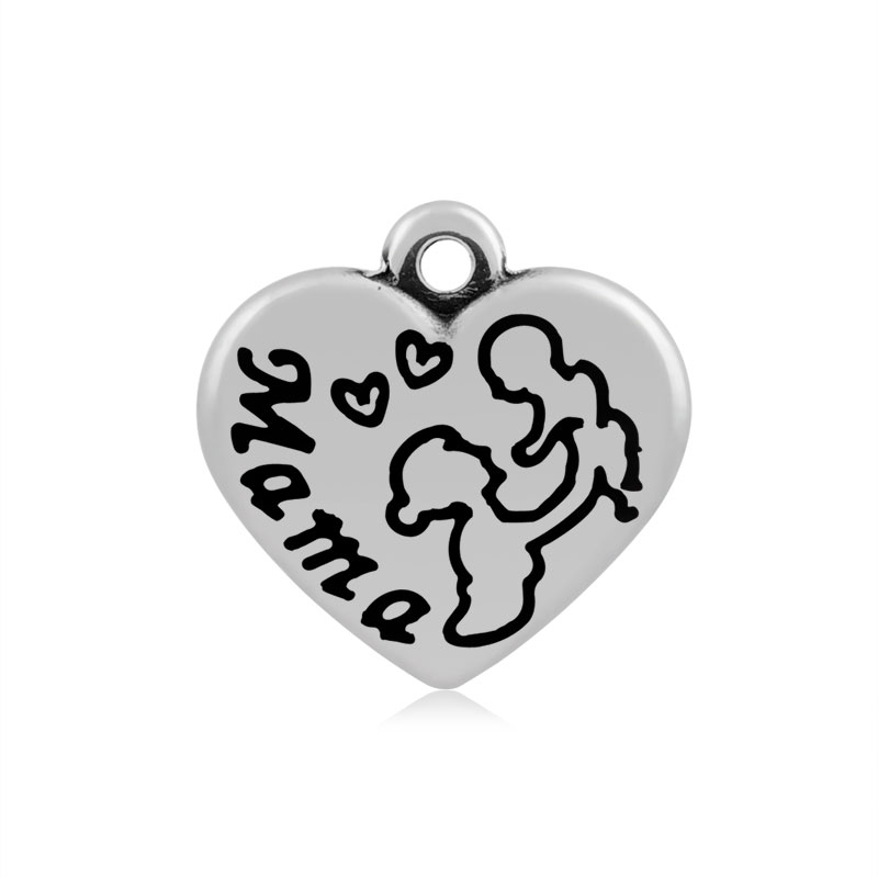 PandaHall Heart with Word Mama 316 Stainless Steel Pendants, Antique Silver, 16x16.5x4mm, Hole: 2mm Stainless Steel Heart
