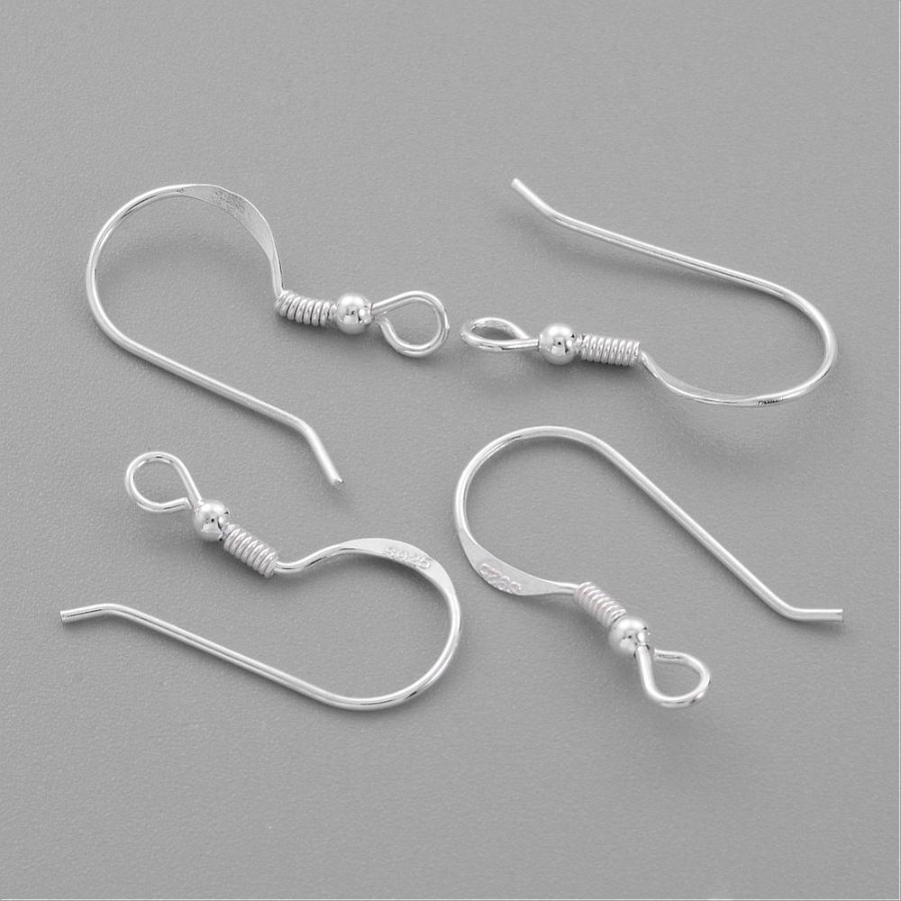 PandaHall Sterling Silver Earring Hooks, Silver, 18x9mm, Hole: 2mm; Pin: 0.6mm Sterling Silver Silver