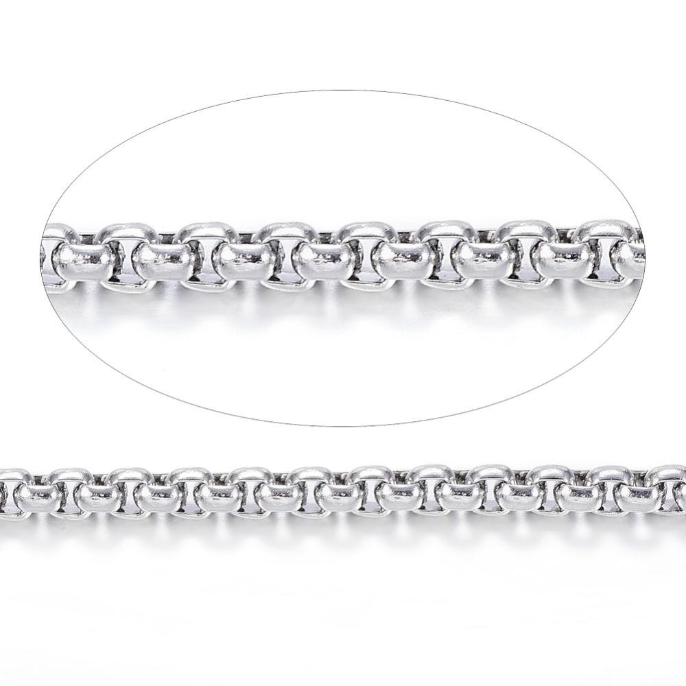 PandaHall 304 Stainless Steel Venetian Chains, Box Chains, with Spool, Square, Stainless Steel Color, 2x2x1mm; about 10m/roll Stainless...