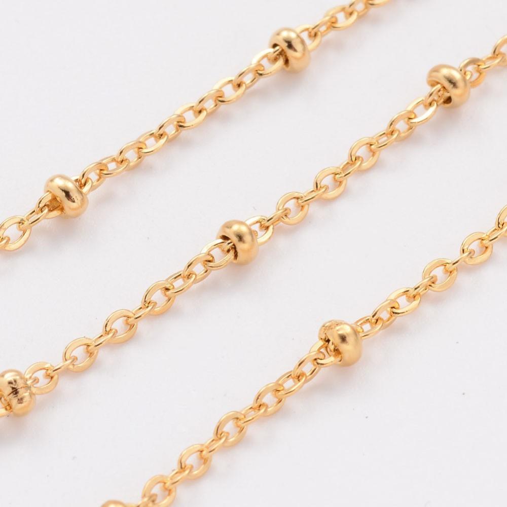 PandaHall 304 Stainless Steel Cable Chains, with Spool, Rondelle Beads, Golden, 2mm; about 10m/roll Stainless Steel