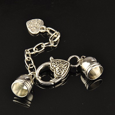 PandaHall Alloy Terminators, with Iron Extender Chains, Alloy Lobster Claw Clasps and Brass Cord Ends, Antique Silver, 110mm Alloy