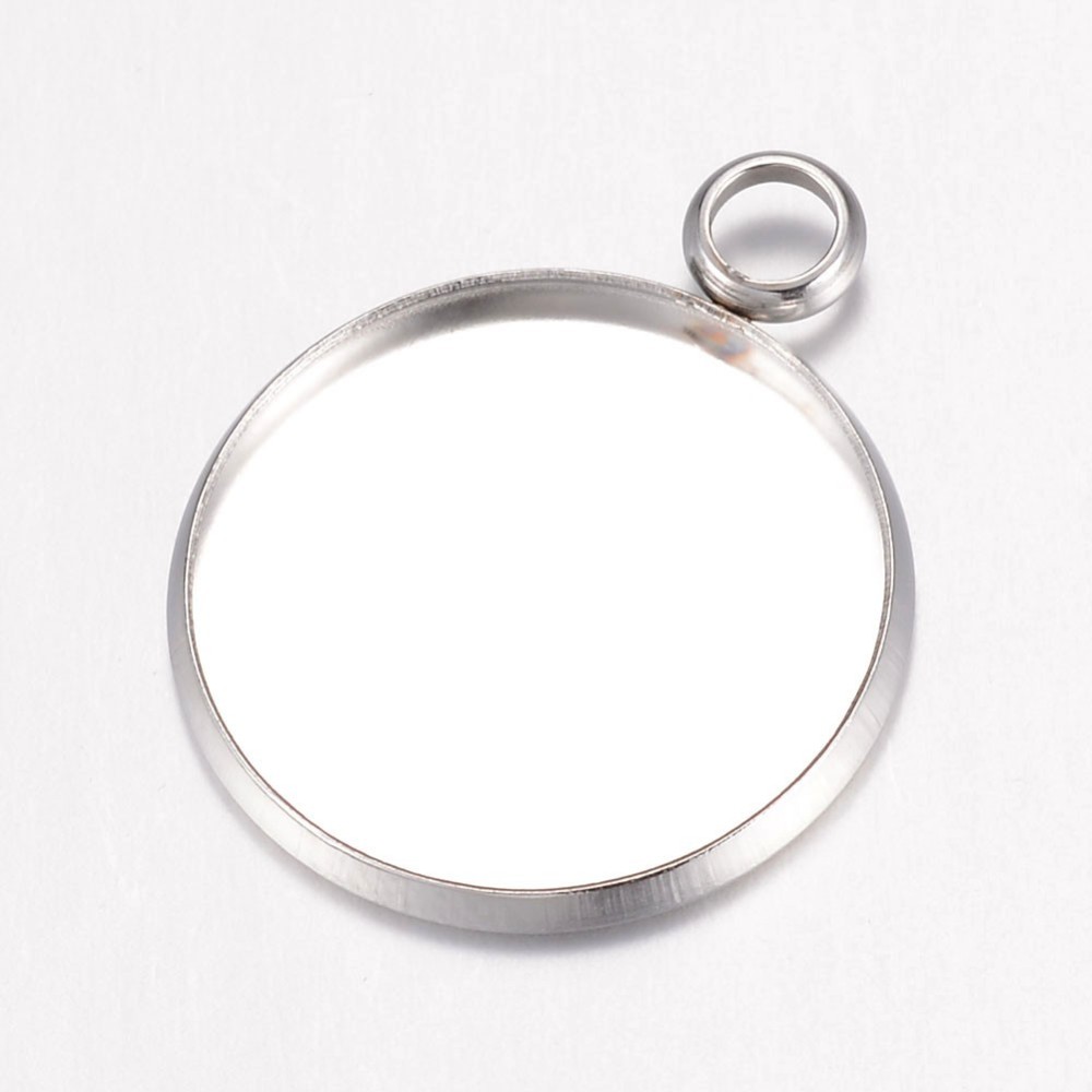 PandaHall 304 Stainless Steel Pendant Cabochon Settings, Flat Round, Stainless Steel Color, Tray: 18mm; 24x20x1.8mm, Hole: 3mm Stainless...
