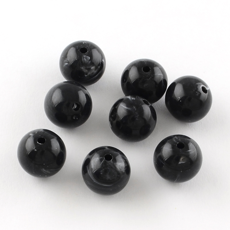 PandaHall Round Imitation Gemstone Acrylic Beads, Black, 12mm, Hole: 2mm Acrylic Round Black