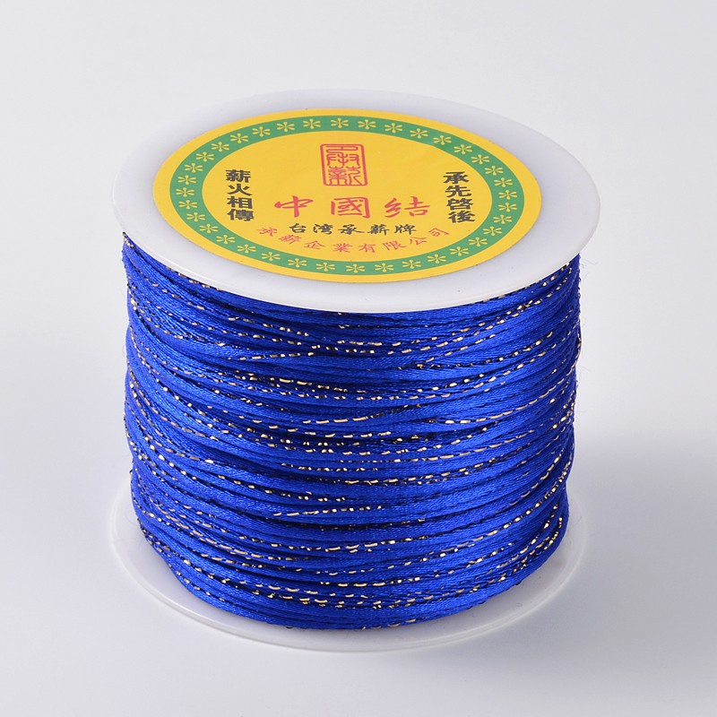 PandaHall Gold Line Round String Polyester Cords, Blue, 2mm; about 100m/roll Polyester Blue