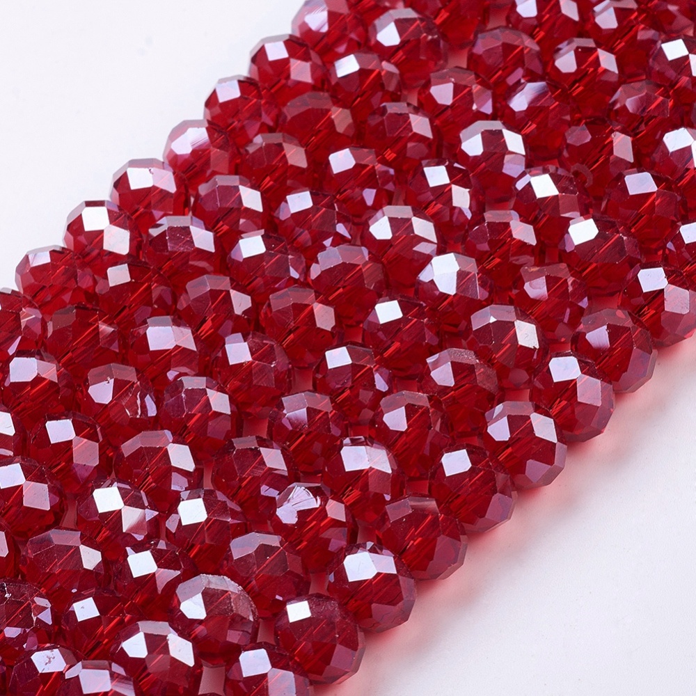 PandaHall Glass Beads Strands, Pearl Luster Plated, Crystal Suncatcher, Faceted Rondelle, Red, 10x7mm, Hole: 1mm; about 72pcs/strand, 18"...