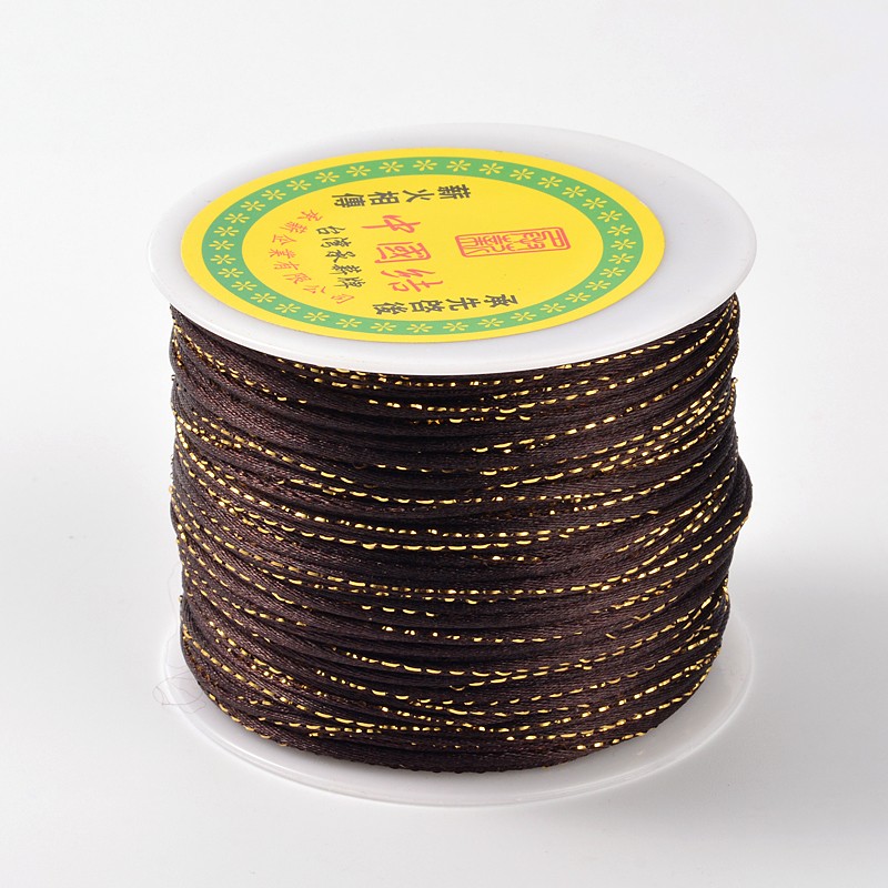 PandaHall Gold Line Round String Polyester Cords, CoconutBrown, 2mm; about 100m/roll Polyester Brown