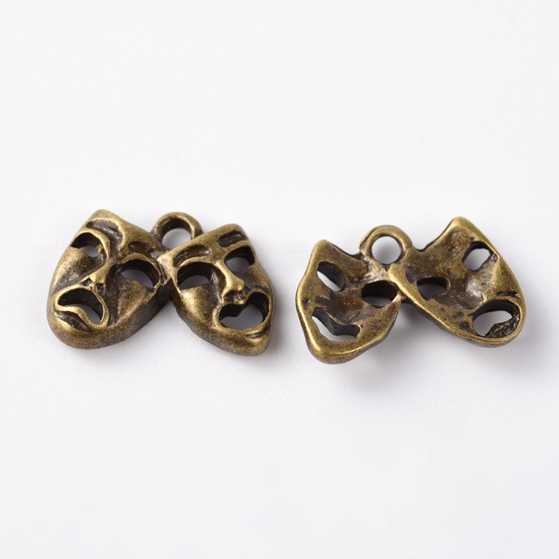 PandaHall 20PCS Antique Bronze Double Masks Tibetan Style Alloy Pendants, Lead Free & Cadmium Free & Nickel Free, 10x15x3mm, Hole: 2mm Alloy...
