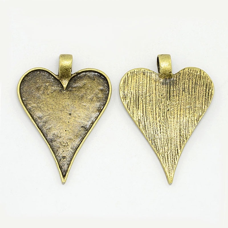 PandaHall Nickel Free Tibetan Style Alloy Heart Pendant Enamel Settings, Antique Bronze, 48x35x2mm, Hole: 4x6mm Alloy Heart