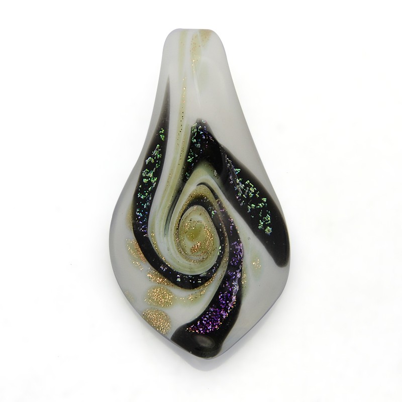 PandaHall 1Box Handmade Dichroic Glass Big Teardrop Pendants, with Random Color Cardboard Ribbon Bowknot Gift Box, Beige, 60x32x10mm, Hole...