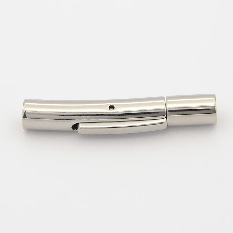 PandaHall Smooth Surface 304 Stainless Steel Bayonet Clasps, Tube, Stainless Steel Color, 30x5mm, Hole: 3mm Stainless Steel