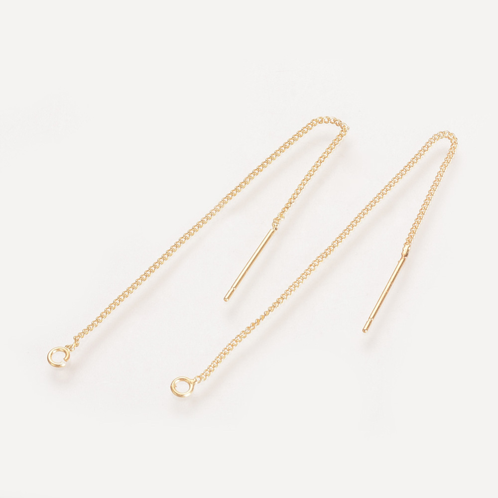 PandaHall Brass Stud Earring Findings, Ear Threads, Real Gold Plated, Real Gold Plated, 82~85x1mm; Pin: 0.5mm Brass