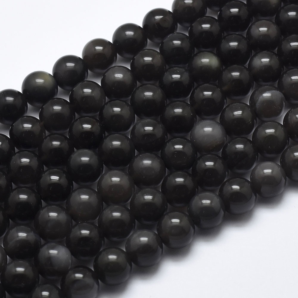 PandaHall Natural Ice Obsidian Beads Strands, Round, 8mm, Hole: 1mm, about 48pcs/strand, 39cm(15.5") Obsidian Round Black