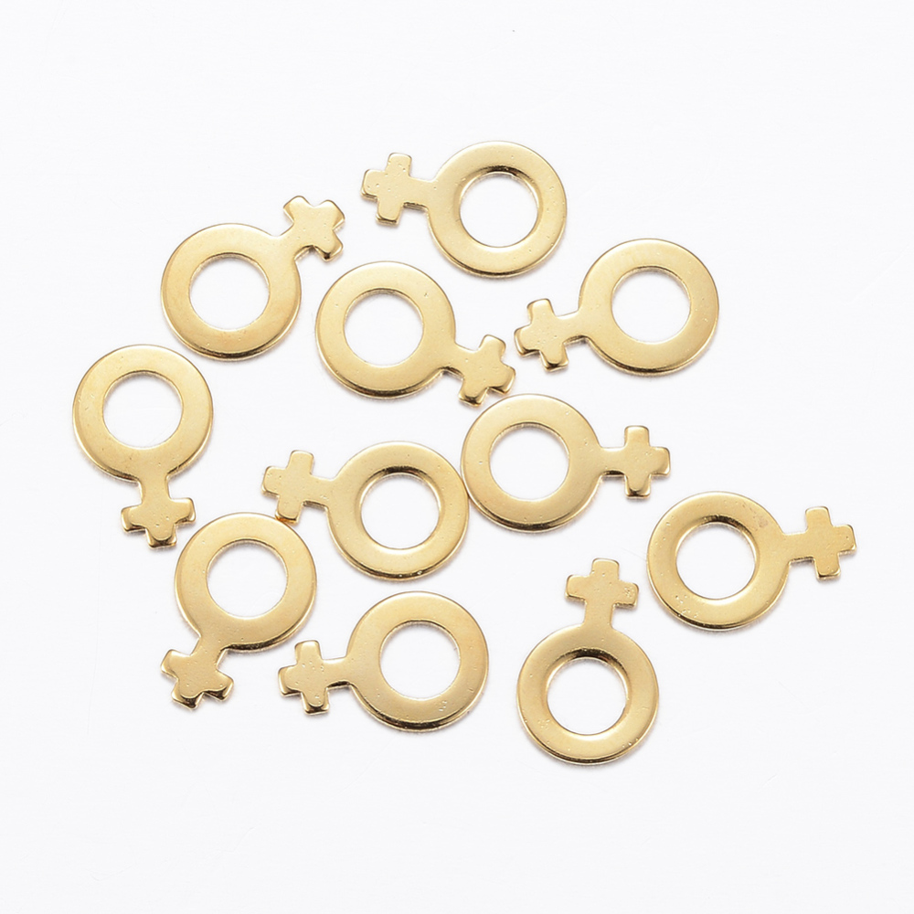 PandaHall 304 Stainless Steel Charms, Symbol-Female, Golden, 11x7.5x0.8mm, Hole: 4mm Stainless Steel Others