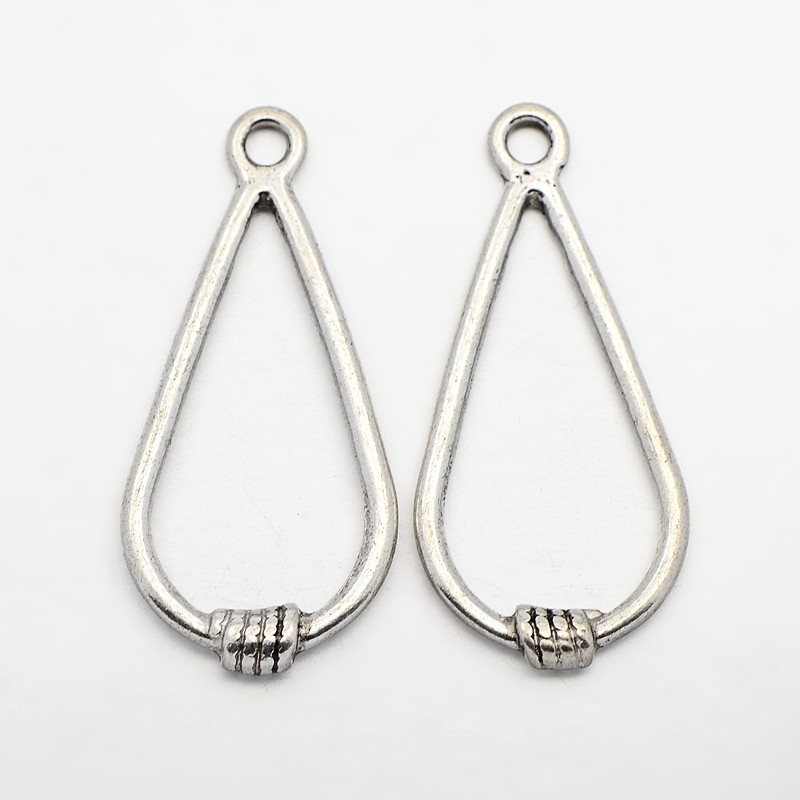 PandaHall Antique Silver Tibetan Silver Drop Pendants, Lead Free and Cadmium Free, 36x17mm, Hole: 3mm Alloy Drop