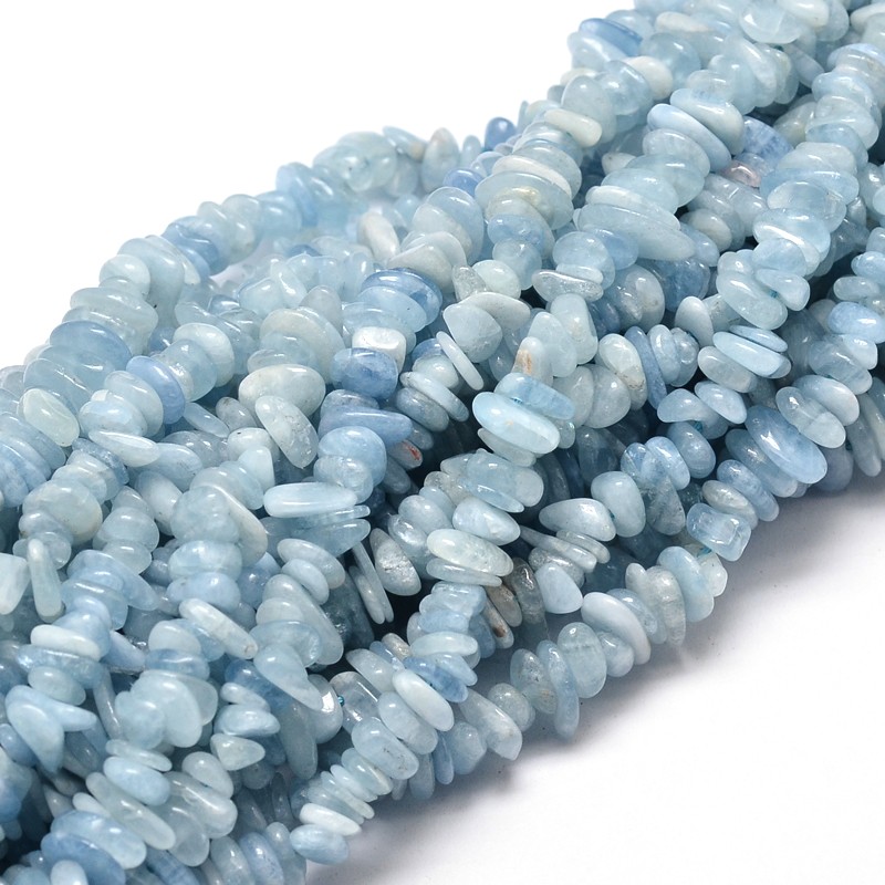 PandaHall Natural Aquamarine Chip Beads Strands, 5~14x4~10mm, Hole: 1mm; about 15.5"~16.1" Aquamarine Chip