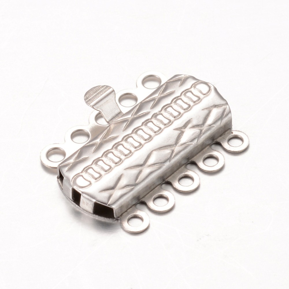 PandaHall 304 Stainless Steel Multi-Strand Box Clasps, Rectangle, Stainless Steel Color, 19.5x14.5x2.8mm, Hole: 1.5mm Stainless Steel...