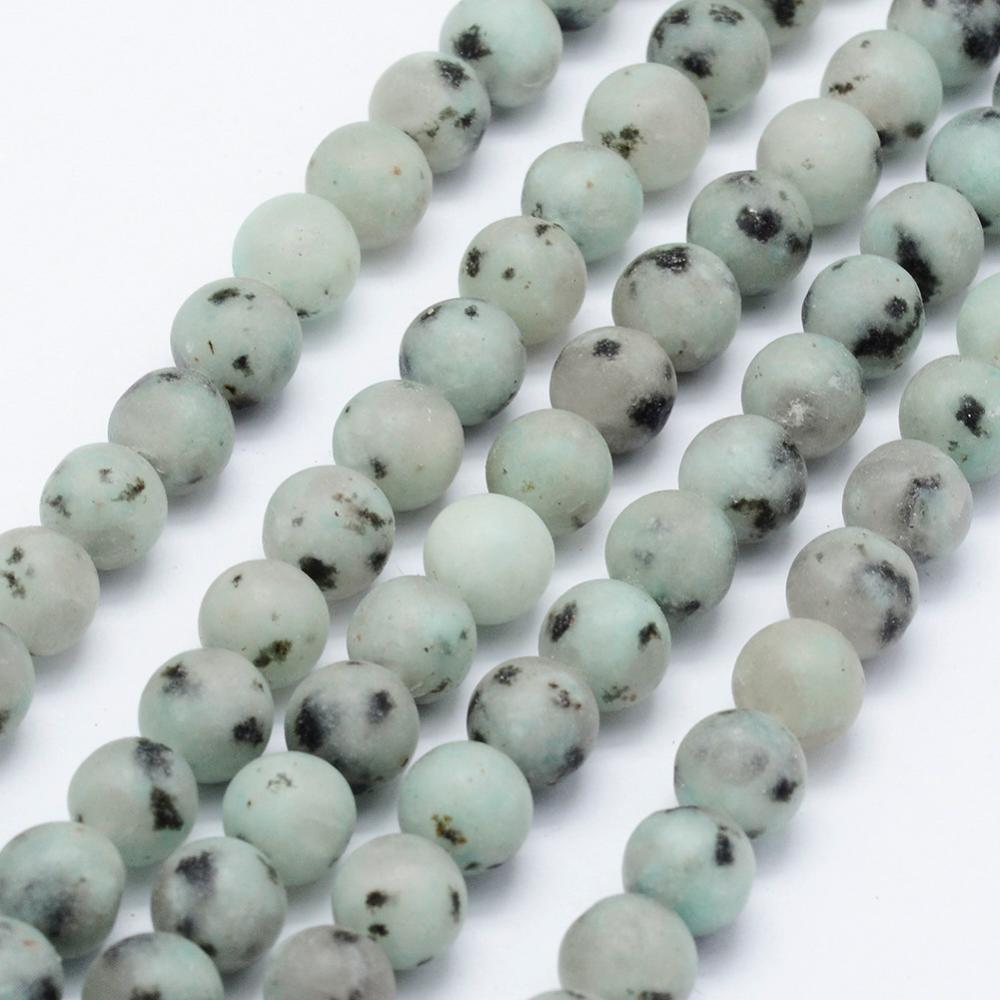 PandaHall Natural Sesame Jasper Beads Strands, Frosted, Round, 6mm, Hole: 1mm; about 62pcs/strand, 15.3"(39cm) Sesame Jasper Round Gray