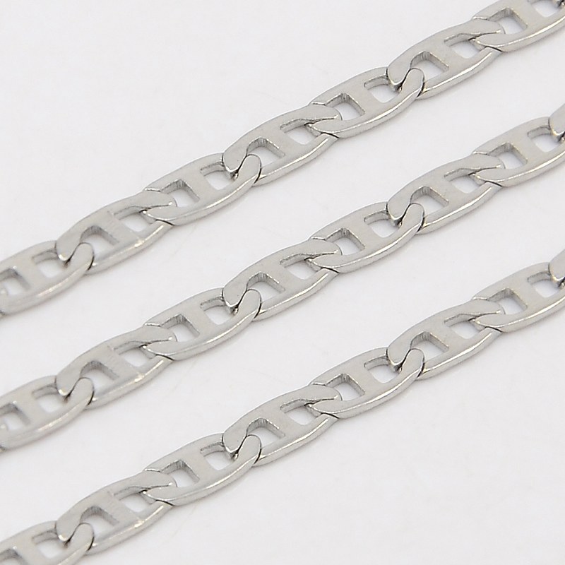 PandaHall 304 Stainless Steel Mariner Link Chains, Decorative Chain, Stainless Steel Color, 2.8x0.5mm Stainless Steel