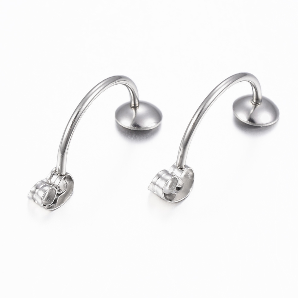 PandaHall 304 Stainless Steel Ear Nuts, Earring Backs, with Tray, Stainless Steel Color, 23x6mm, Pin: 1mm, Tray: 6mm Stainless Steel
