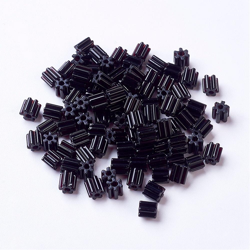 PandaHall FGB&reg Seed Beads, Japanese Seed Beads, Glass Flower Seed Beads, Black, 3.5x3.5~4mm, Hole: 1mm Glass Flower Black