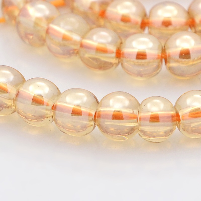 PandaHall Pearl Luster Plated Glass Round Beads Strands, SandyBrown, 6mm, Hole: 1mm; about 69pcs/strand, 16.1" Glass Round Brown